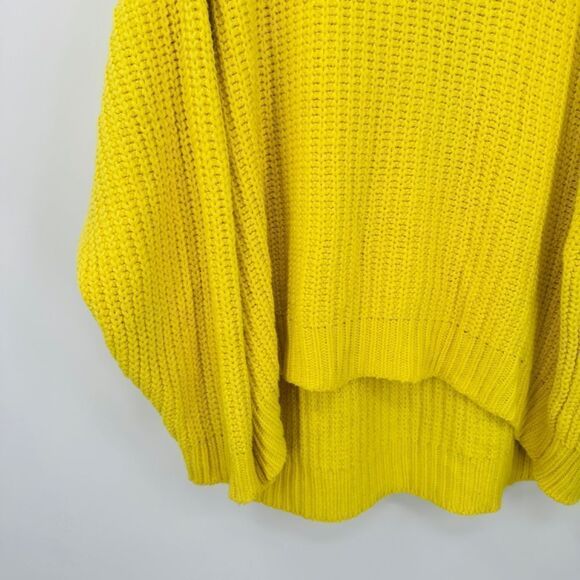 Free People Size Small Oversized Swim Too Deep Lemon Yellow Cowl Neck Sweater - Picture 7 of 12